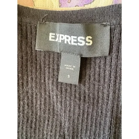 EXPRESS BLACK PUFF SHOULDER LACE PIECED BODY CONTOUR SWEATER DRESS Small - Picture 2 of 8